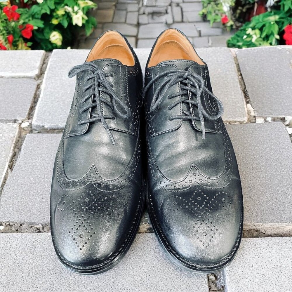 Flag Ltd‎ Black Leather Wingtip Oxford Shoes Mens 10 Dress Comfort Brogue Trendy